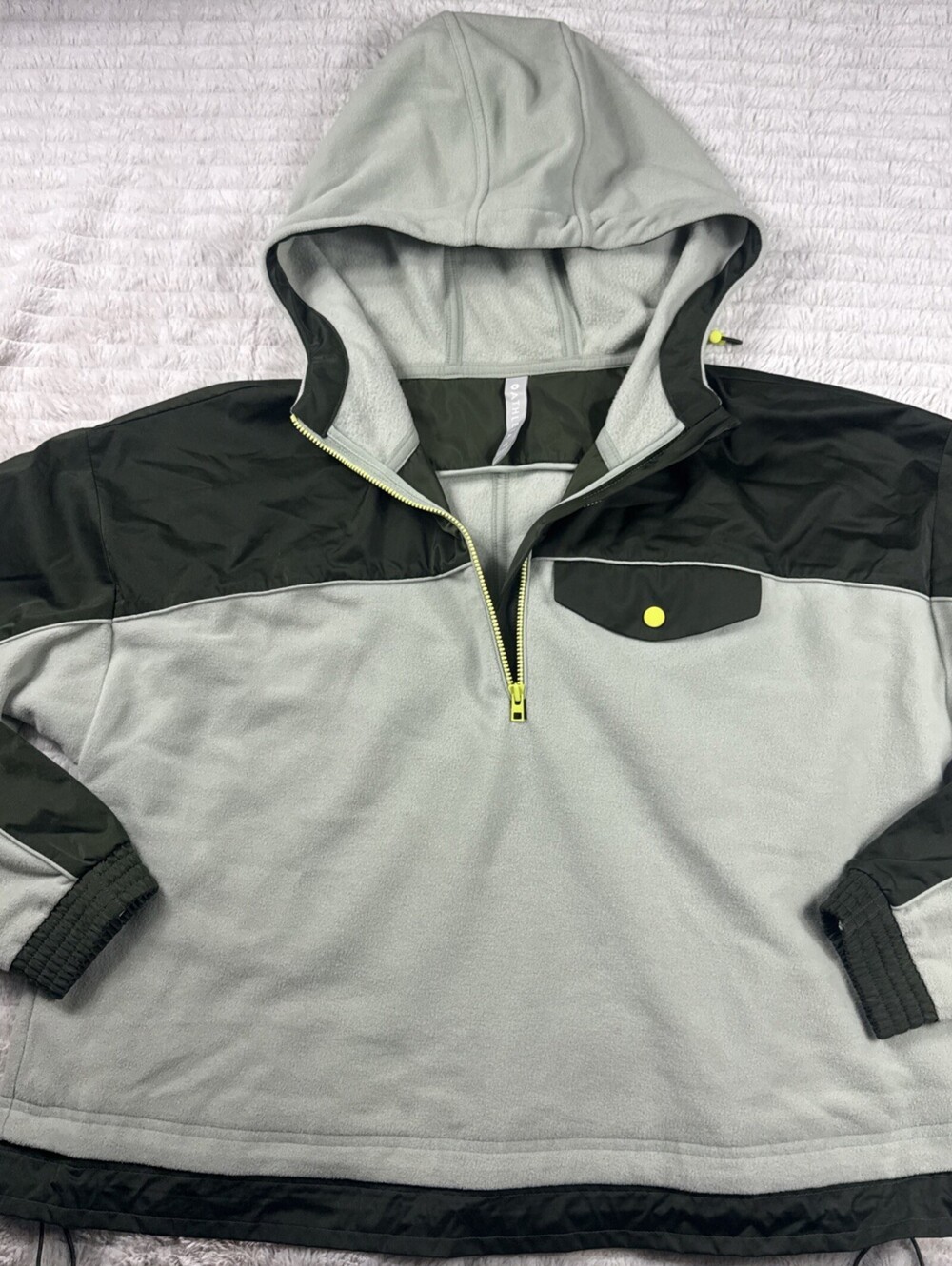 Athleta Jacket Womens XS Green Fleece 1/2 Zip Hooded Colorblock Pullover